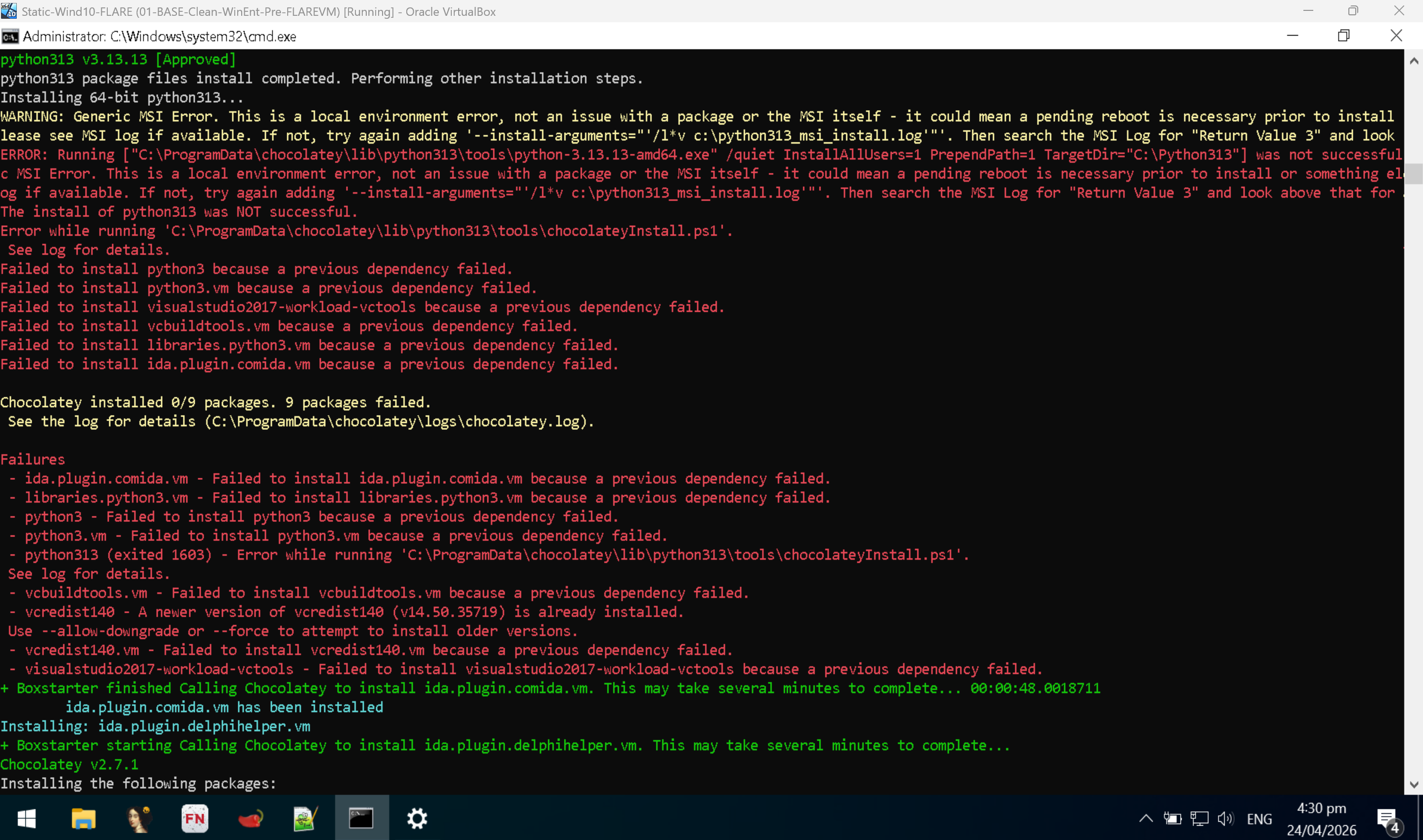PowerShell pre-installation verification results