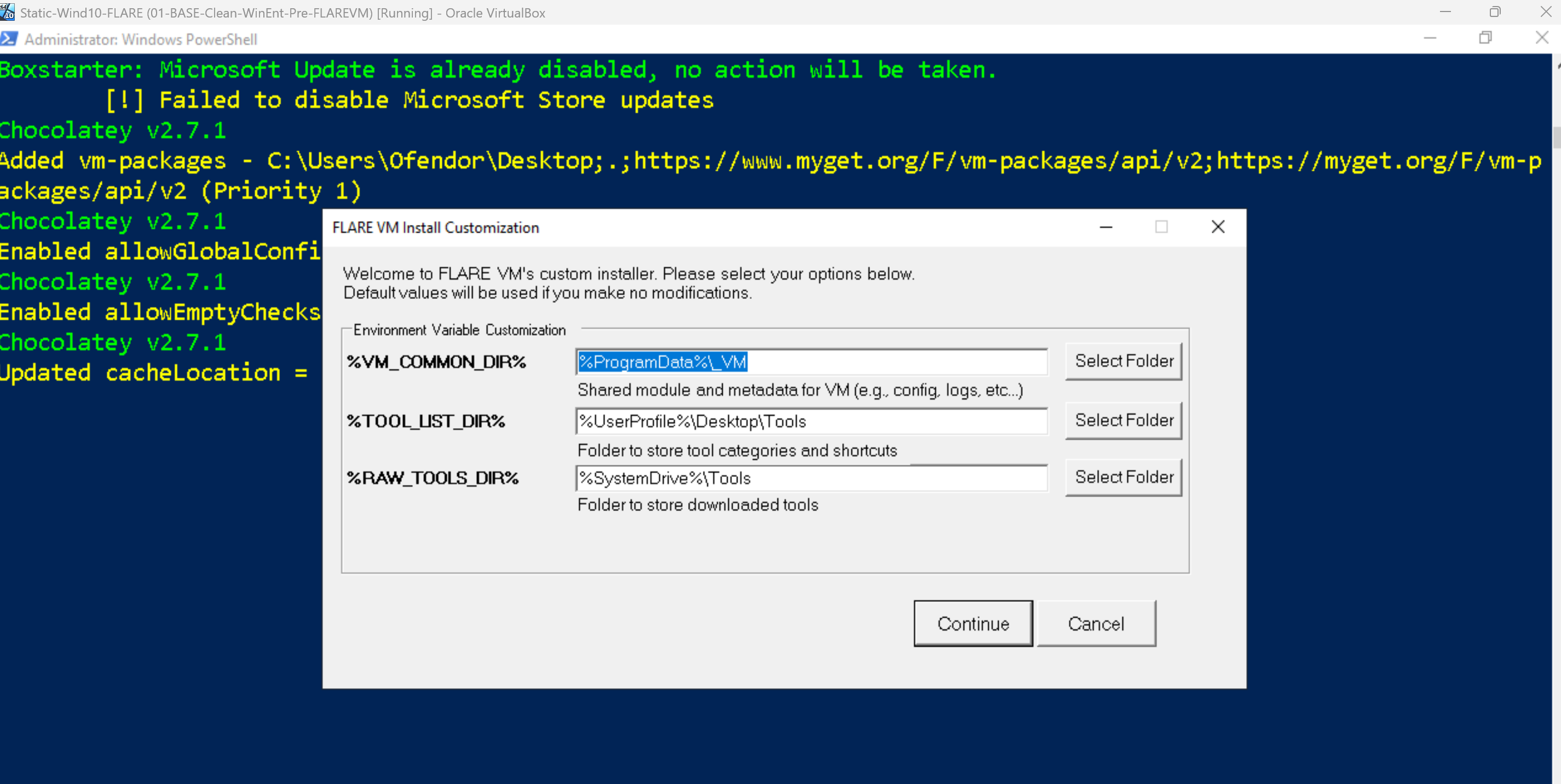 PowerShell pre-installation verification results