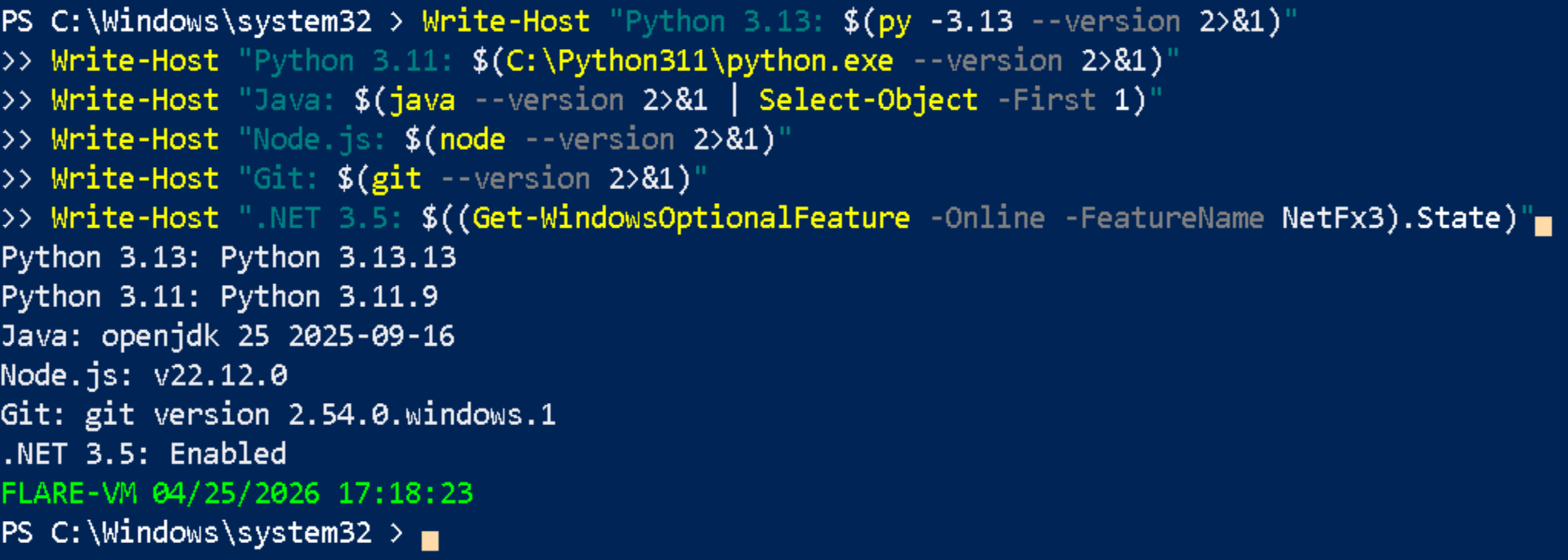 PowerShell pre-installation verification results